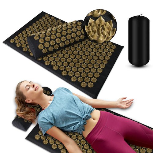 Acupressure mat and pillow set for neck and back