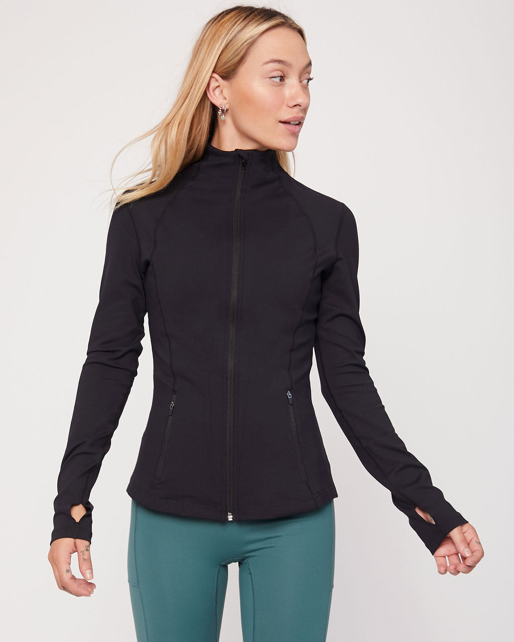 Fitted zip-up track jacket with thumbholes