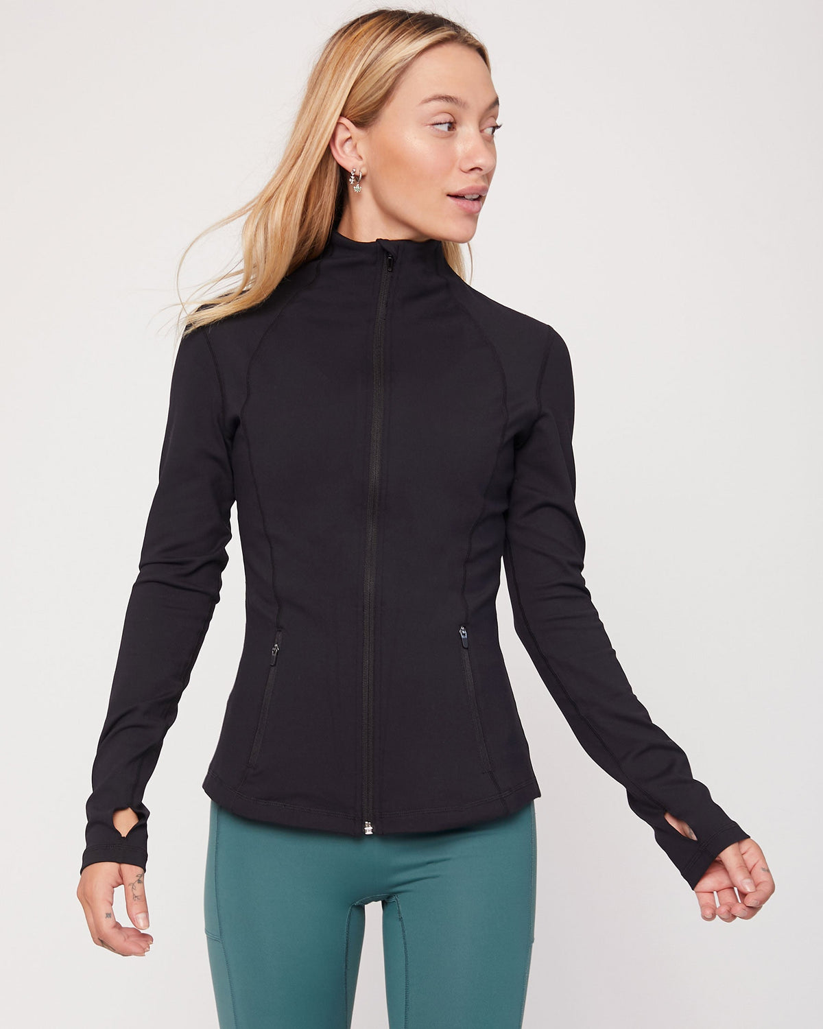 Fitted zip-up track jacket with thumbholes