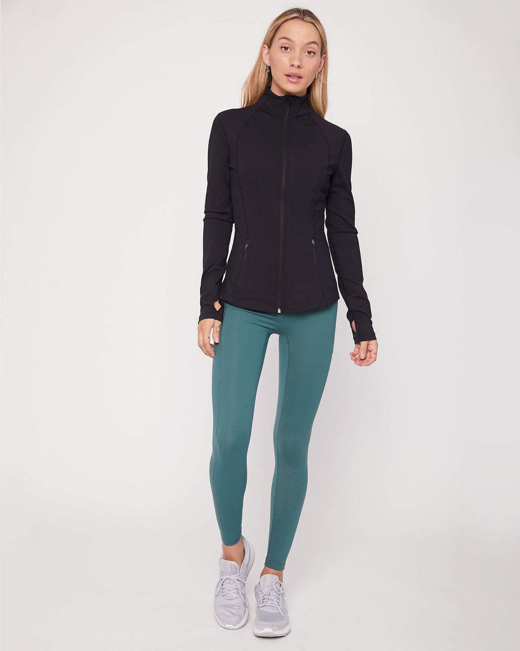 Fitted Zip-Up Track Jacket with Thumbholes