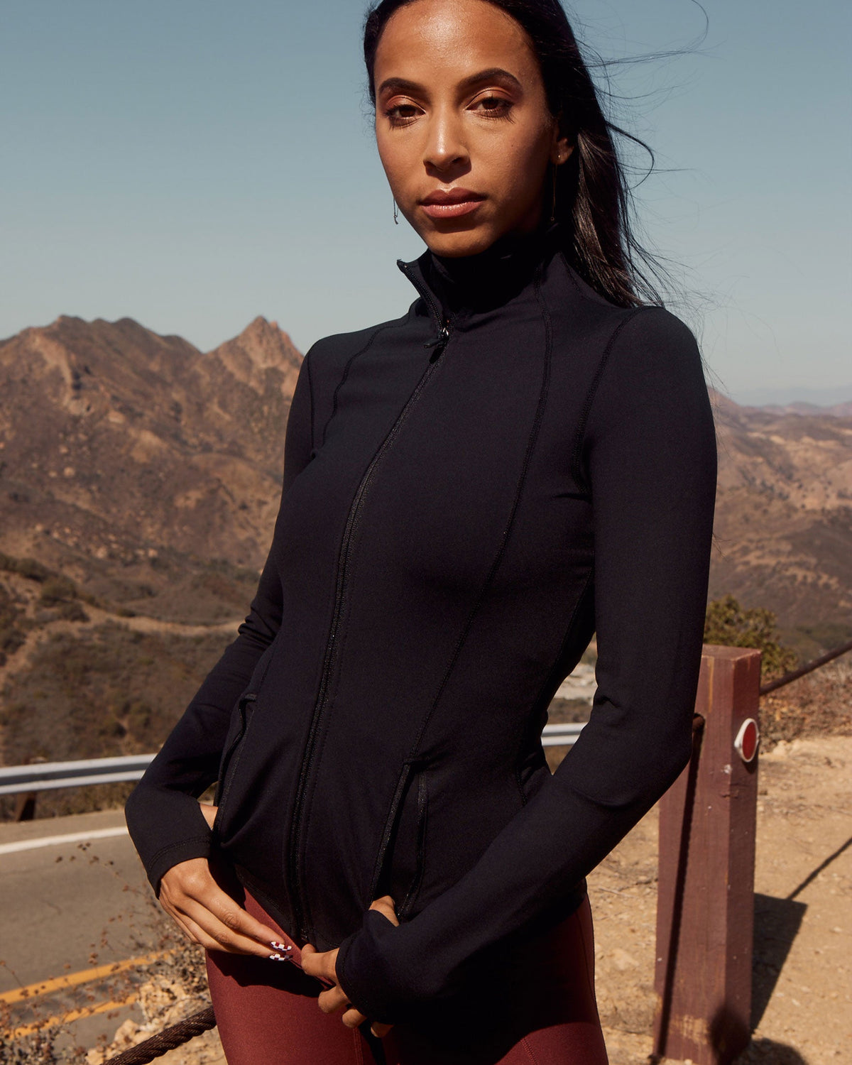 Fitted Zip-Up Track Jacket with Thumbholes