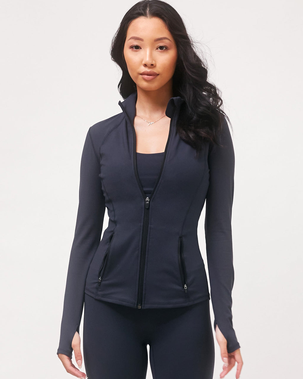Fitted Zip-Up Track Jacket with Thumbholes