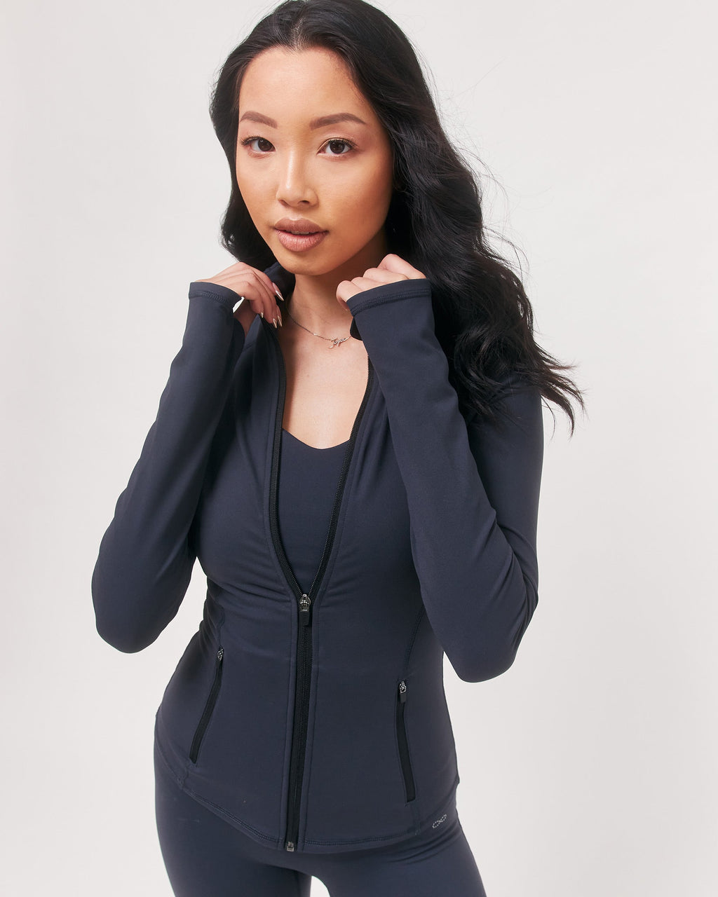 Fitted Zip-Up Track Jacket with Thumbholes