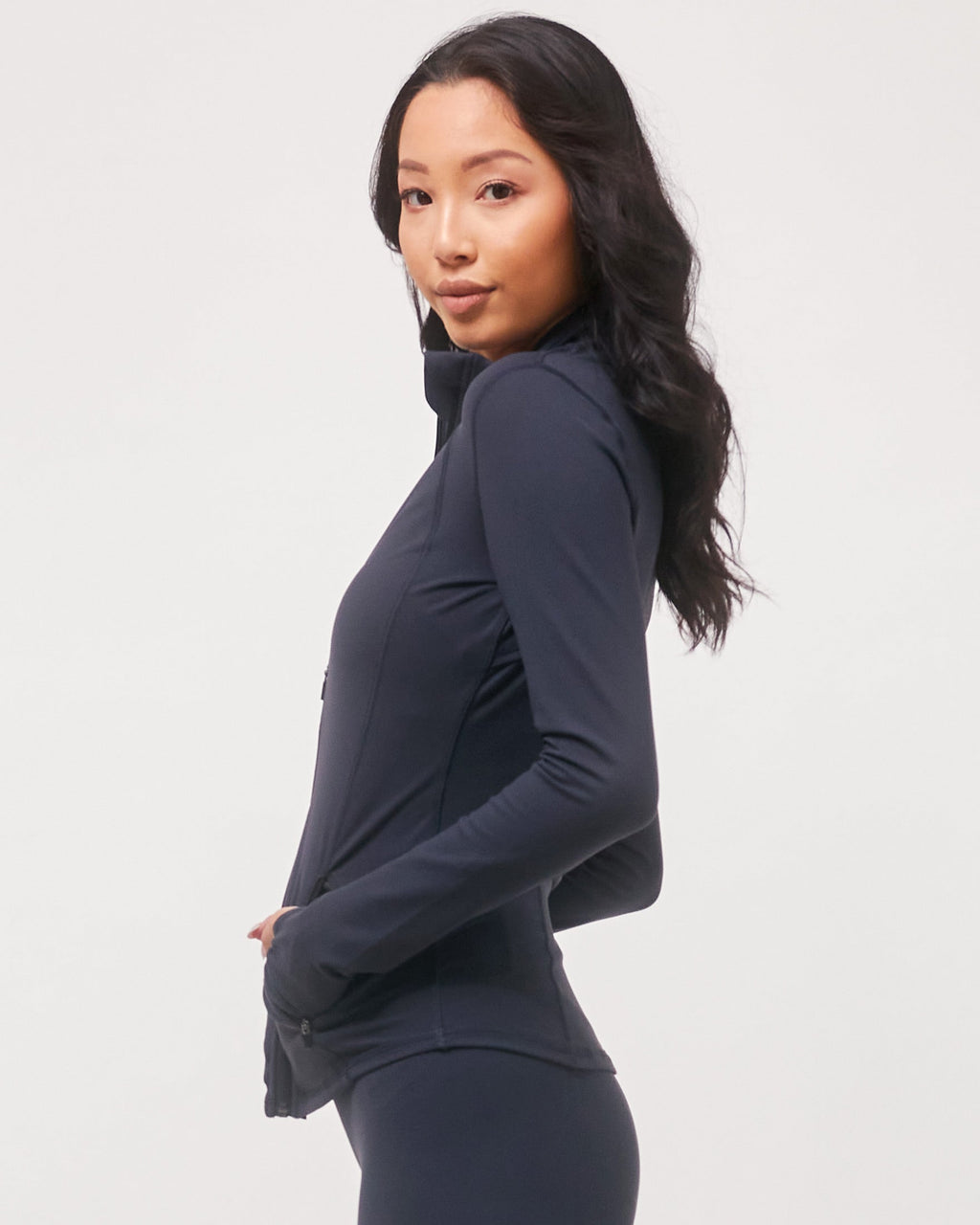 Fitted Zip-Up Track Jacket with Thumbholes